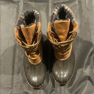 Brown and Green Duck Winter Boots